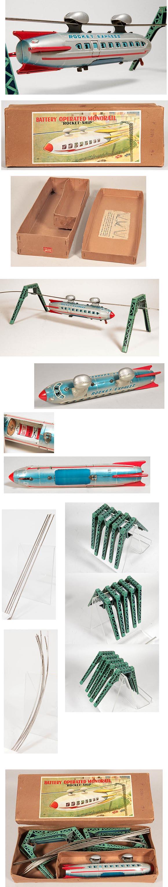1956 Linemar, Battery Operated Monorail Rocket-Ship in Original Box